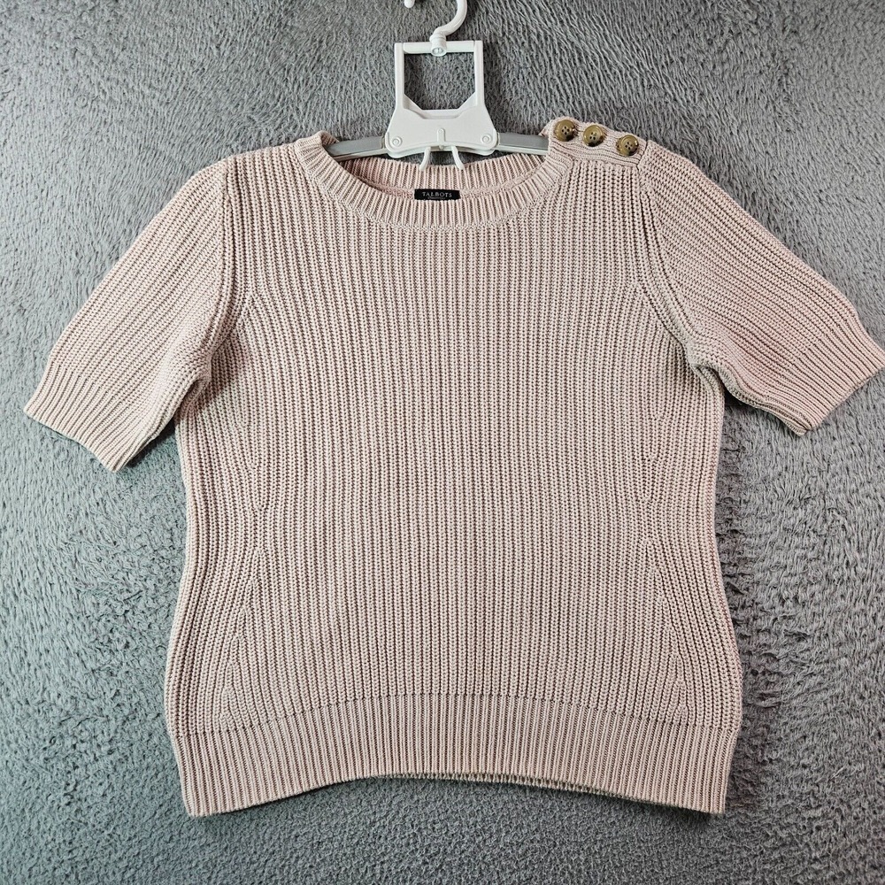 Talbots Knit Top Women Medium Short Sleeve Thick Cotton Light‎ Pink